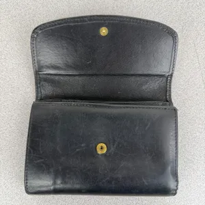 Vintage Coach Leather Wallet Black Tri Fold Snap Brass Cards Cash ID Classic thumbnail 5