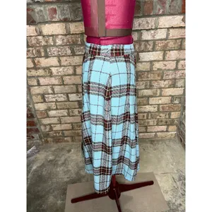 skirt plaid A-line blue brown red metal zipper 1950s thumbnail 9