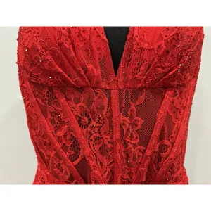 Sherri Hill 56134 Red Lace Halter Gown Sz 14 thumbnail 2