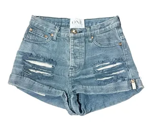 ONE TEASPOON Distressed High-Rise Blue Denim Shorts thumbnail 1