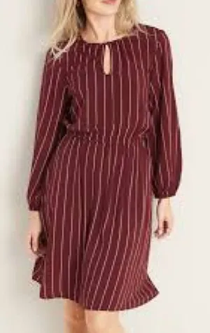 Old Navy Waist Defined Striped Keyhole Dress Plus Size 3X Long Sleeve Red Maroon thumbnail 1