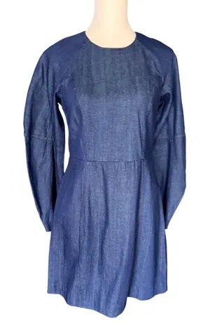 Banana Republic‎ Denim Fit and Flare Mini Dress Indigo Blue Long Sleeve Size 6 thumbnail 1