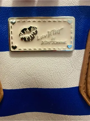 Luv Betsey Johnson Nautical Mini Tote Bag Purse Blue White Stripes Pink Pom 7x10 thumbnail 2