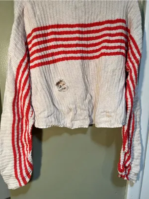 Aerie Women's Size XS Striped Pullover Sweater‎ Cream Red Stripes FLAWED thumbnail 11
