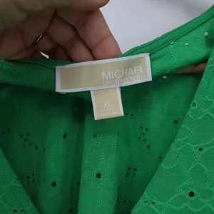 Michael Kors Top Womens XL Eyelet Lace Flutter Sleeve Green Ruffle Excellent thumbnail 2