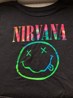 Nirvana Rainbow Smiley Crop Tee Black XXL Grunge Band Shirt thumbnail 7