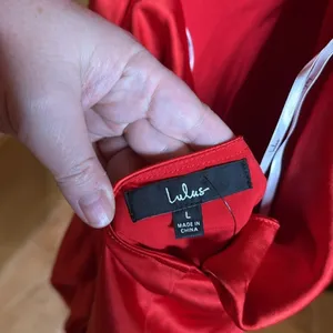 Lulu’s Want You By My Side Red Satin Twist-Back Halter Mini Dress Size Large thumbnail 10
