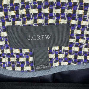 J.Crew Navy White Metallic Tweed Silk Blend Blazer Jacket Size 12 Preppy Twee thumbnail 6