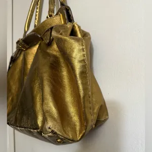 Fendi Gold Leather Selleria Villa Borghese‎ Satchel Shoulder Bag thumbnail 6
