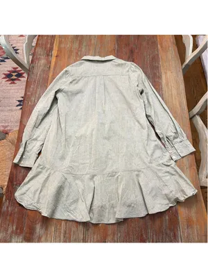 Tuckernuck Sage Green Linen Look 100% Cotton Drop Waist Ruffle Hem Shirt Dress S thumbnail 13