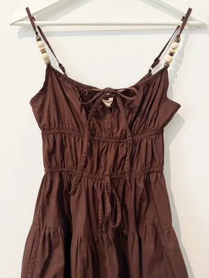 Sim and Sam Milkmaid Poplin Midi Dress Size XS Chocolate Brown Cottagecore Boho thumbnail 3