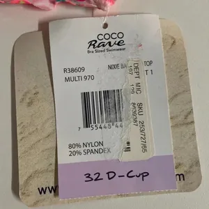 NWT Coco Rave‎ 32D Nixie lightly padded halter bright bikini top pink blue thumbnail 4