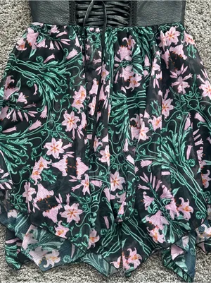 Dolls Kill Black Floral Lace-Up Mini Dress with Pink & Green Print thumbnail 3
