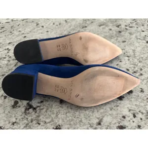 Via Spiga Guervie Blue Suede Pointed Toe Block Heel Pump shoes 7.5 7 1/2 thumbnail 5