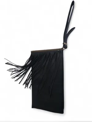 Ethele & Myrtle Inc Black Fringe Wristlet Clutch Boho Festival Y2K Gold Hardware thumbnail 2