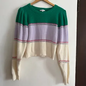 FOR LOVE AND LEMONS Arielle Puff Sleeve Color Block Striped Sweater Medium thumbnail 2