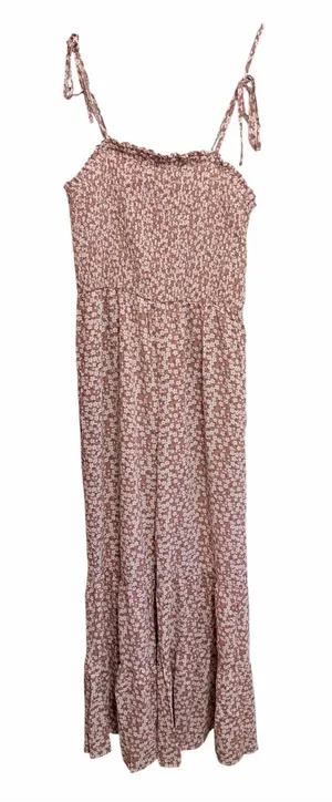 Women's large Mauve Pink Ditsy Floral Smocked Wide-Leg Jumpsuit thumbnail 1