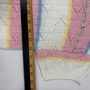Keneth too! Vtg 80s‎ Knit Top Pastel Striped Pointelle Retro Grandma Cottage S thumbnail 6
