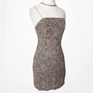 Vintage Y2K 90s Brown Animal Leopard Print Mini Bodycon Cocktail Dress Size 0/S thumbnail 5