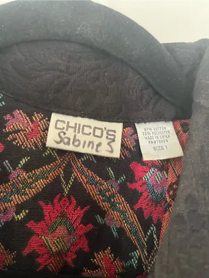 Chicos Black Textured Blazer Jacket Medium Festival Artsy Boho Embroidered thumbnail 2