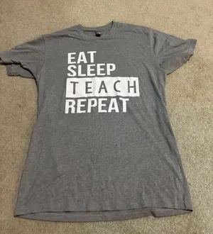Gildan Gray Tee with 'EAT SLEEP TEACH REPEAT' White Block Text thumbnail 1