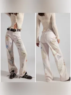 NWOT Free People We The Free Tinsley Printed Jeans Illusions Heirloom Ivory - 26 thumbnail 2