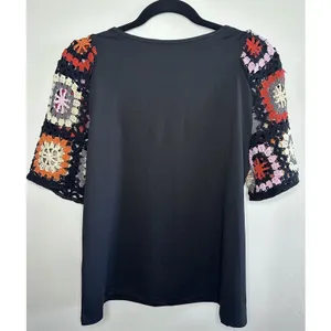 Women's Crochet Top Size‎ S Bell Sleeve Boho Cottage Craftcore Granny Square thumbnail 2