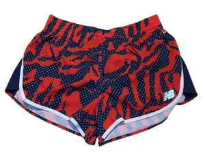 New Balance Running Shorts Womens Medium Red‎ Navy Polka Dot Print NB Dry Sporty thumbnail 1