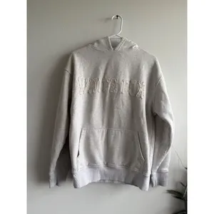 White Fox Oatmeal Heather Frayed Logo Fleece‎ Pullover Hoodie XS/S Womens thumbnail 5