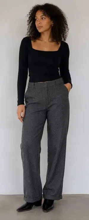 Lafayette Black & White Herringbone Wool Blend Wide Leg Pants Size 10 #771 thumbnail 1