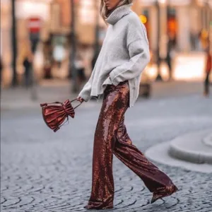 Zara | Sparkle Sequins Flare Wide Leg Pants Striped‎ Black Red - 3440/251/800 thumbnail 3