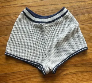 OFFLINE By Aerie Crochet Knit Shorts M Cream Navy Boho Lounge Summer Style thumbnail 1