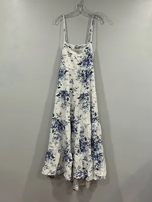 Lulus Mykonos Mood Ivory Floral Print Tie-Strap Tiered Midi Dress S/M? thumbnail 3