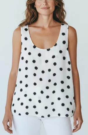 LOFT White Top with Gray and Black Dot Print size M thumbnail 1