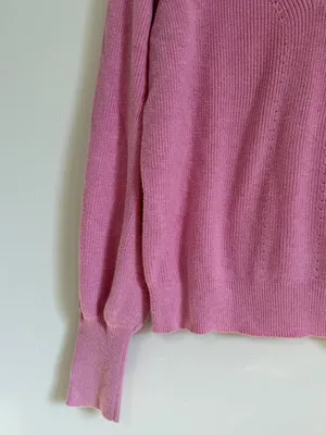 White + Warren Pink Cotton Silk Rib Trim Crew Neck Sweater Size Large thumbnail 5