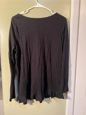 Susina Womens Size Large Long Sleeve T-Shirt Black Burnout Ruffle Hem Semi-Sheer thumbnail 5