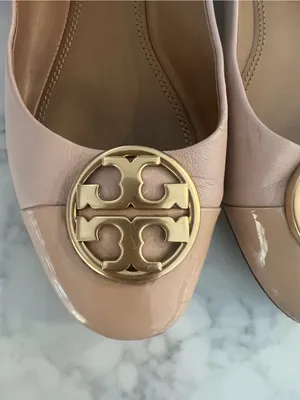 Tory Burch Blush Nude Leather Ballet Flats with Gold Logo Size 6 thumbnail 3