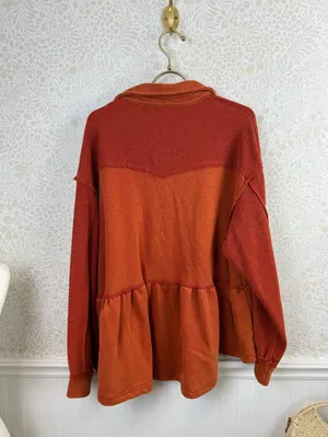 POL Boho Orange Oversized Button-Front Peplum Sweatshirt Jacket - Size - Small thumbnail 3