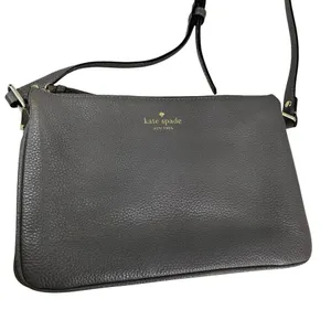 Kate Spade Leila Triple Gusset Gray Leather Crossbody Purse thumbnail 13