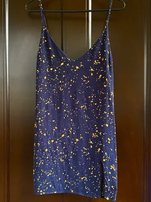 Reformation Mini Dress Navy Gold Splatter Size Large thumbnail 7