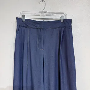 Zara Dark Chambray Wide Leg Trousers Sz M thumbnail 3