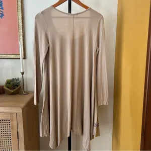 Easel Embroidered‎ Tunic Dress Boho Asymmetrical Hem Bohemian Tan Beige Small thumbnail 4
