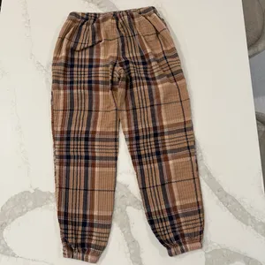Aerie Soft Gauze Plaid Pajama Jogger Pants Womens Small Regular Brown/Tan Lounge thumbnail 9