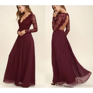 Lulus Burgundy Chiffon Long Sleeve‎ Bridesmaid Formal Gown Size M thumbnail 7