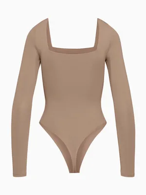 Aritzia Babaton Square Neck Long Sleeve Bodysuit - Taupe Brown Large thumbnail 4