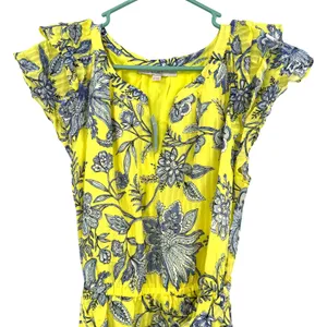 Loft Size Medium Petite Yellow Sun Dress Knee Length‎ Belted Short Sleeve Bright thumbnail 3