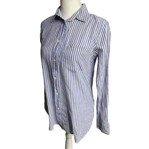 J.Crew Boy Fit Blue White Striped Button Up Shirt Size 00 Cotton Stretch thumbnail 3