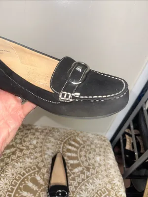 Liz Claiborne Black Suede like Loafers with Silver Buckle thumbnail 8