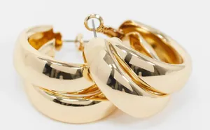 Hoop Earrings with Thick Crossover Design….Color: Gold Tone…New thumbnail 3