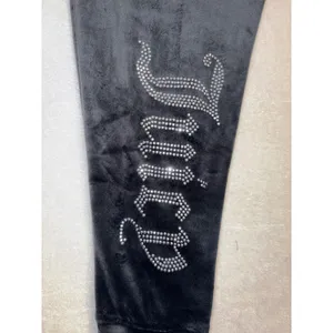 Juicy Couture Black Velour Joggers‎ Rhinestone Logo Y2K Sleepwear Pants Small thumbnail 7